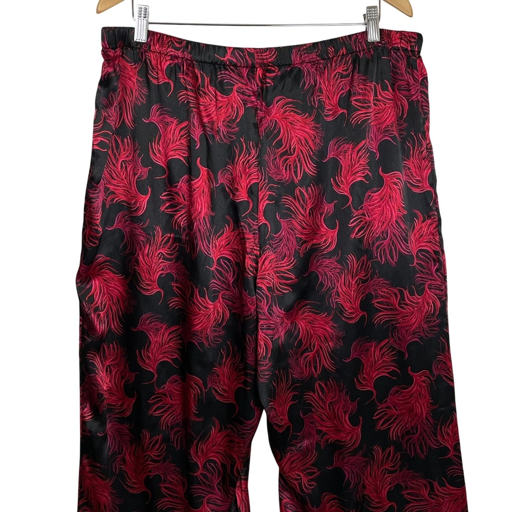 Cacique Pajama Pants Size 18/20 Black Red Feather Print Lounge Wide Leg - Picture 6 of 11